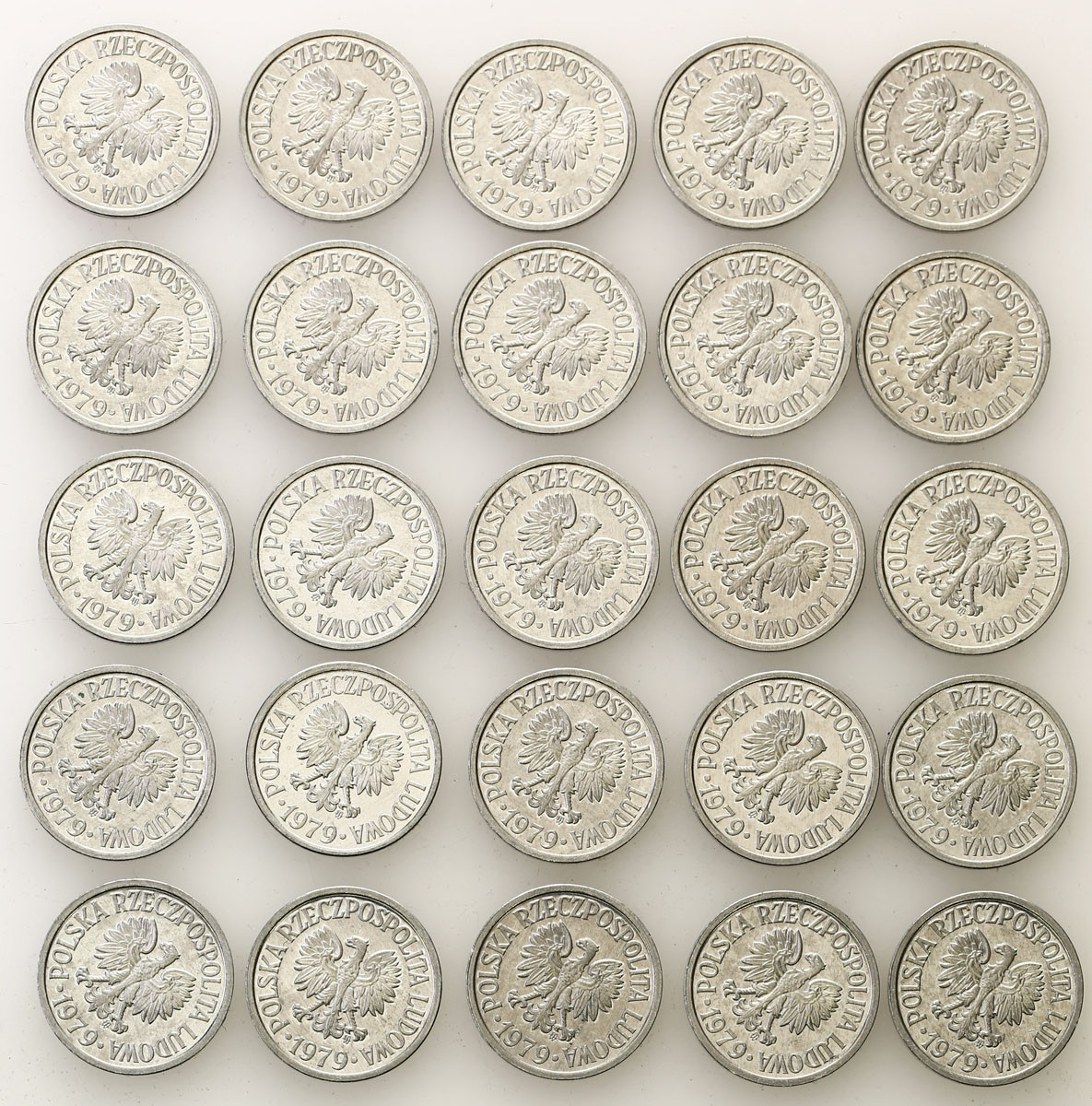 PRL. 10 groszy 1979 - skrętki około 30 stopni, zestaw 25 sztuk